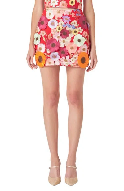 Endless Rose Floral Embroidered Miniskirt In Red