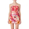Endless Rose Floral Embroidered Strapless Two-piece Minidress In Red