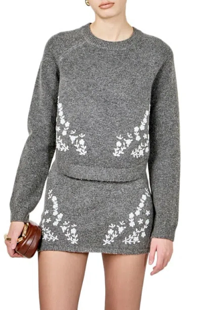 Endless Rose Floral Embroidered Sweater In Gray