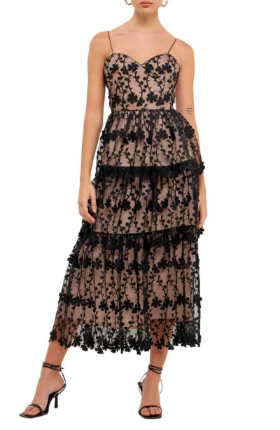 Endless Rose Women's Crochet Layered Midi Dress In Black