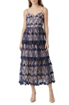 Endless Rose Women's Crochet Layered Midi Dress In Navy