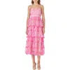 Endless Rose Floral Embroidered Tiered Lace Midi Dress In Pink