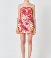 Endless Rose Floral Embroidered Strapless Two-piece Minidress In Red
