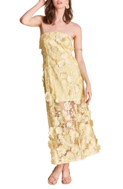 Endless Rose Floral Embroidery Strapless Dress In Yellow