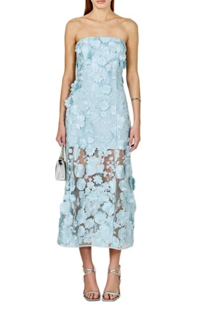 Endless Rose Floral Embroidery Strapless Dress In Blue