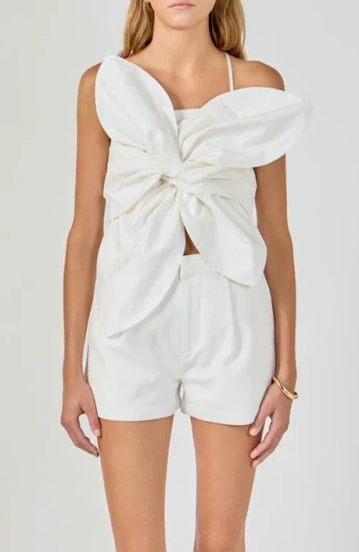 Endless Rose Floral Front Twist Crop Top In White
