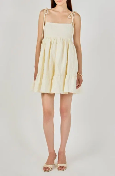 Endless Rose Floral Jacquard Babydoll Minidress In Neutral