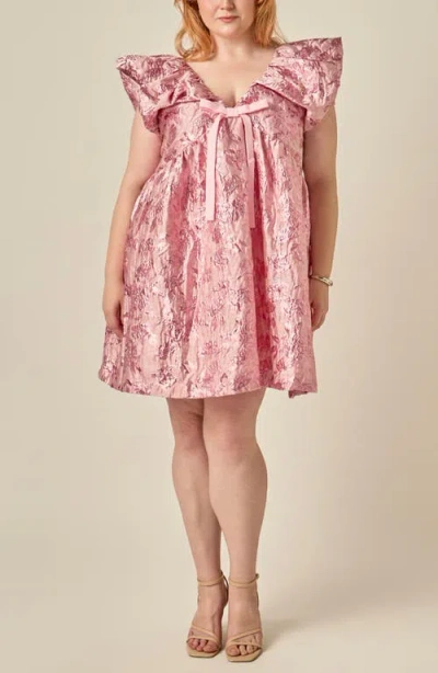 Endless Rose Floral Jacquard Babydoll Minidress In Pink