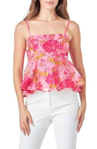 Endless Rose Floral Jacquard Peplum Top In Multi