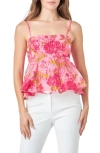 Endless Rose Floral Jacquard Peplum Top In Pink