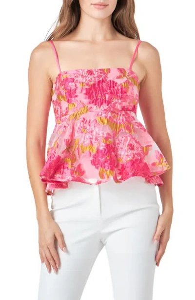 Endless Rose Floral Jacquard Peplum Top In Pink