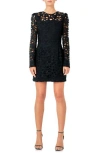 Endless Rose Floral Lace Long Sleeve Minidress In Black