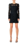 Endless Rose Floral Lace Long Sleeve Minidress In Black