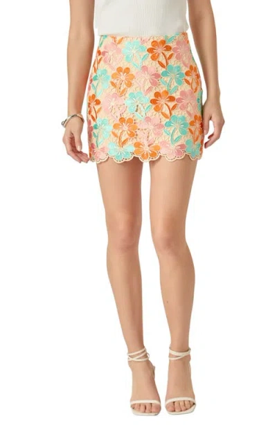 Endless Rose Floral Lace Miniskirt In Orange Multi