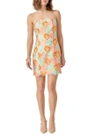 Endless Rose Floral Lace Strapless Minidress In Orange Multi Color