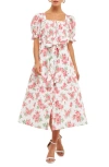 Endless Rose Floral Linen-blend Midi Dress In Ivory