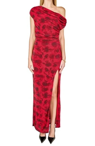 Endless Rose Floral Mesh One-shoulder Maxi Dress In Red