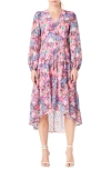 Endless Rose Floral Print Long Sleeve High-low Dress In Pink Multi