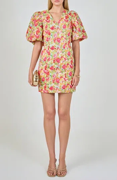 Endless Rose Floral Print Puff Sleeve Minidress In Multi