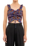 Endless Rose Floral Print Smocked Tank In Black Multi