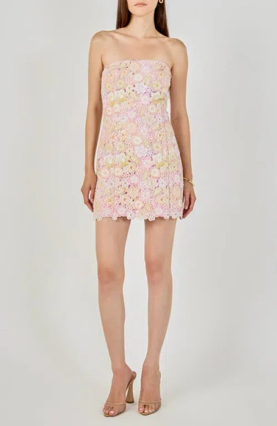 Endless Rose Floral Rhinestone Lace Strapless Minidress In Pink