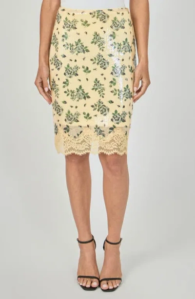 Endless Rose Floral Sequin Skirt With Lace Hem In Neutral