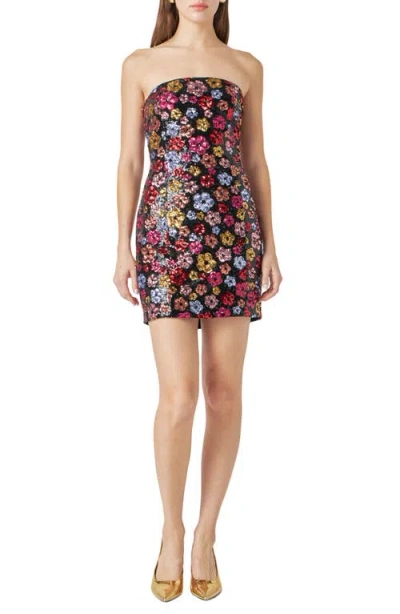 Endless Rose Floral Sequin Strapless Minidress In Multicolor