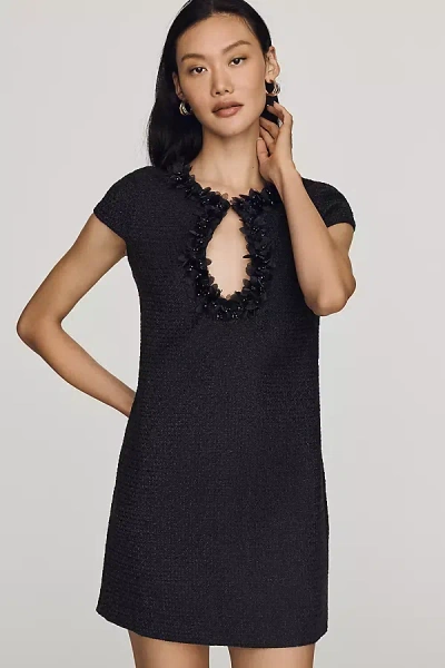 Endless Rose Floral Trim Tweed Mini Dress In Black