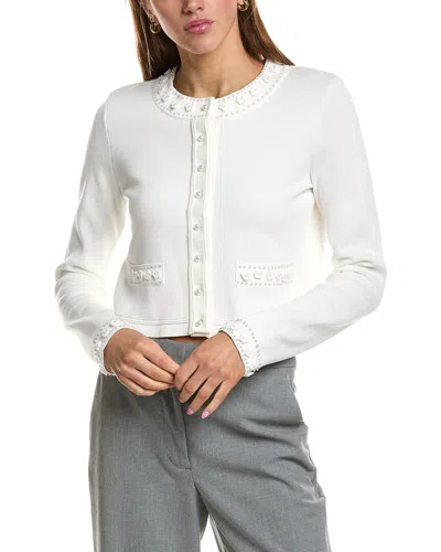 Endless Rose Flower & Pearl Trim Knit Cardigan In White