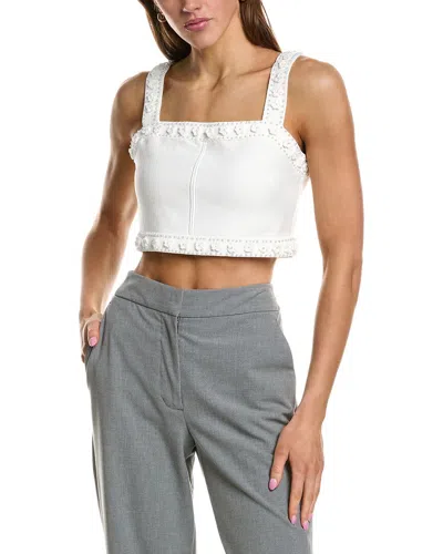 Endless Rose Flower & Pearl Trim Knit Top In White