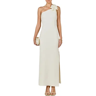 Endless Rose Flower One-shoulder Knit Maxi Dress In White