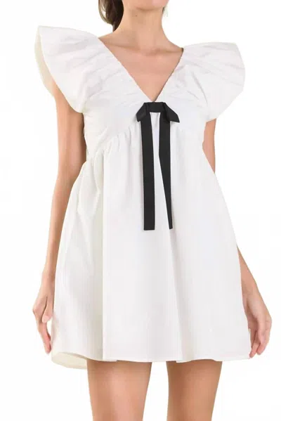 Endless Rose Flutter Sleeve Bow Mini Dress In White