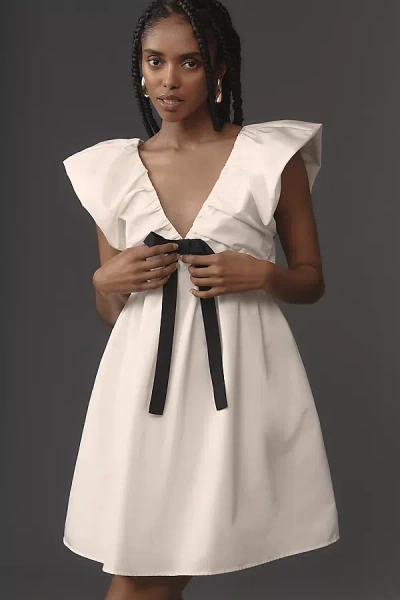 Endless Rose Flutter-sleeve V-neck Bow A-line Mini Dress In Black