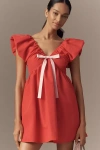 Endless Rose Flutter-sleeve V-neck Bow A-line Mini Dress In Red