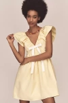 Endless Rose Flutter-sleeve V-neck Bow A-line Mini Dress In Yellow