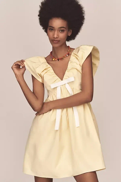 Endless Rose Flutter-sleeve V-neck Bow A-line Mini Dress In Yellow