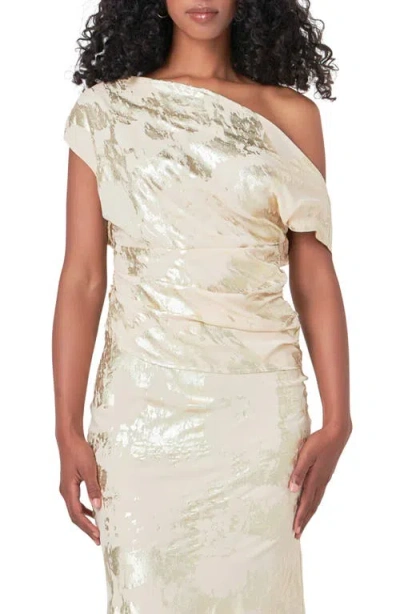 Endless Rose Foil Print One-shoulder Top In Ivory