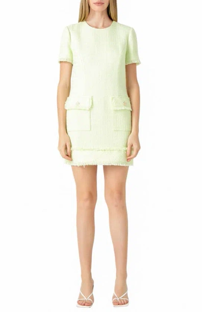 Endless Rose Frayed Trim Tweed Minidress In Lime