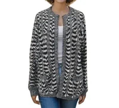 Endless Rose Fringe Cardigan Sweater In Black, White In Gray