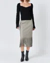 Endless Rose Fringe Faux Leather Midi Skirt In Taupe In Multi