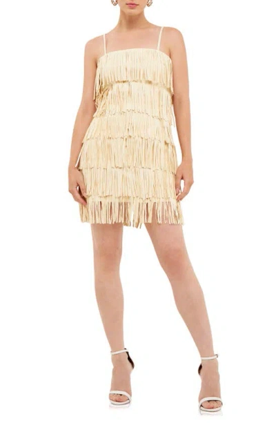 Endless Rose Fringe Faux Suede Minidress In Ivory