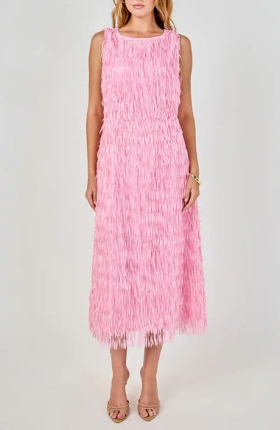 Endless Rose Fringe Sleeveless Midi Dress In Pink
