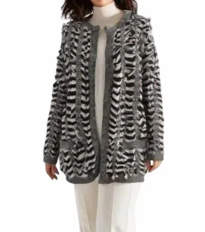 Endless Rose Fringe Sweater Cardigan In Black, White In Multi