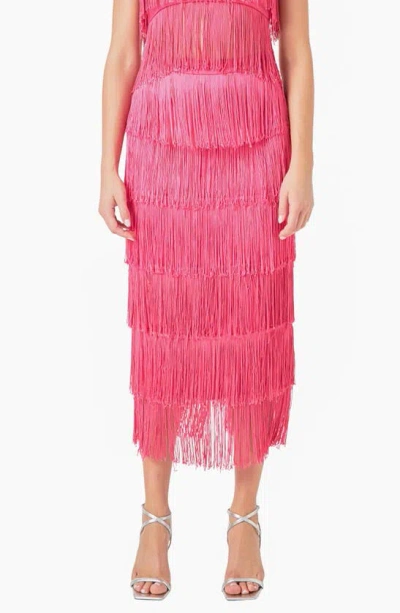 Endless Rose Fringe Tiered Maxi Skirt In Fuchsia