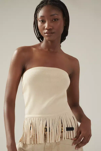 Endless Rose Fringe Tube Top Sweater In Beige