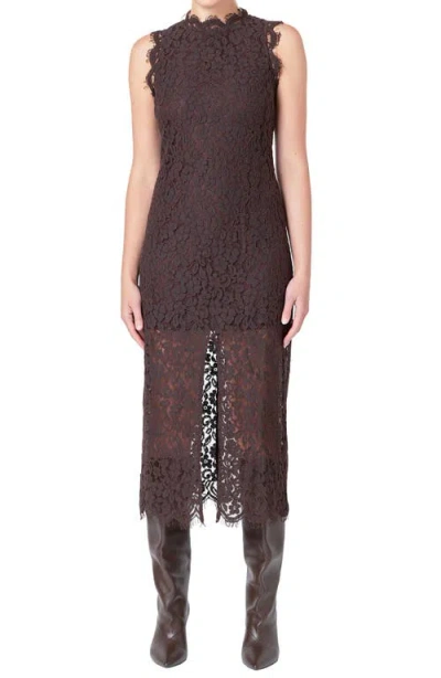 Endless Rose Front Slit Lace Dress In Espresso