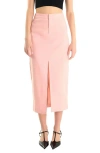 Endless Rose Front Slit Linen Blend Midi Skirt In Pink