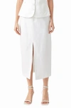 Endless Rose Front Slit Linen Midi Skirt White In White