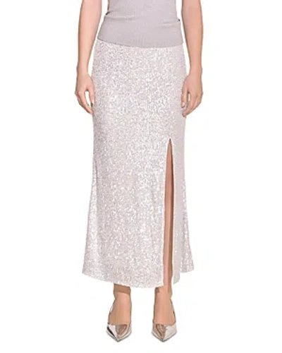 Endless Rose Front Slit Midi Sequin Skirt In Silver