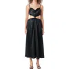 Endless Rose Front Twist Satin Midi Dress In Black
